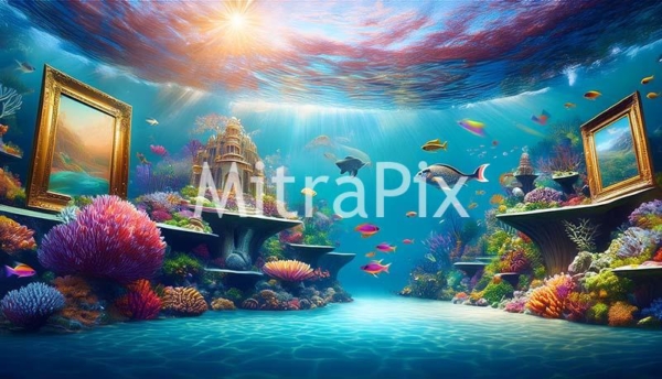 underwater-art-gallery-with-floating-frames-and-marine-life