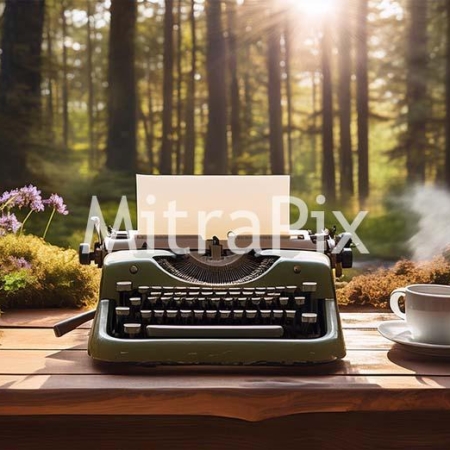vintage-typewriter-on-rustic-desk-in-a-tranquil-forest-setting