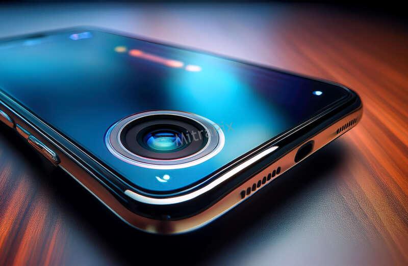 A close-up of a smartphone, with a focus on its camera lens
