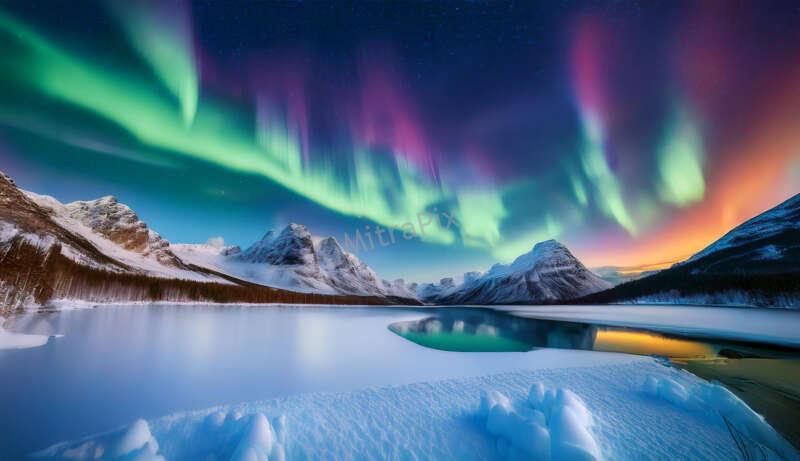 aurora-borealis-over-snowy-mountain-range
