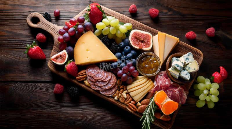 Beautifully Arranged Charcuterie Board with Gourmet Cheeses and Meats