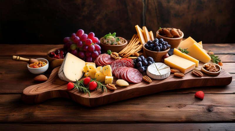 Beautifully Arranged Charcuterie Board with Gourmet Cheeses and Meats