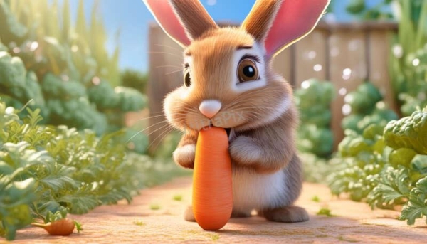 Bunny Eating a Giant Carrot