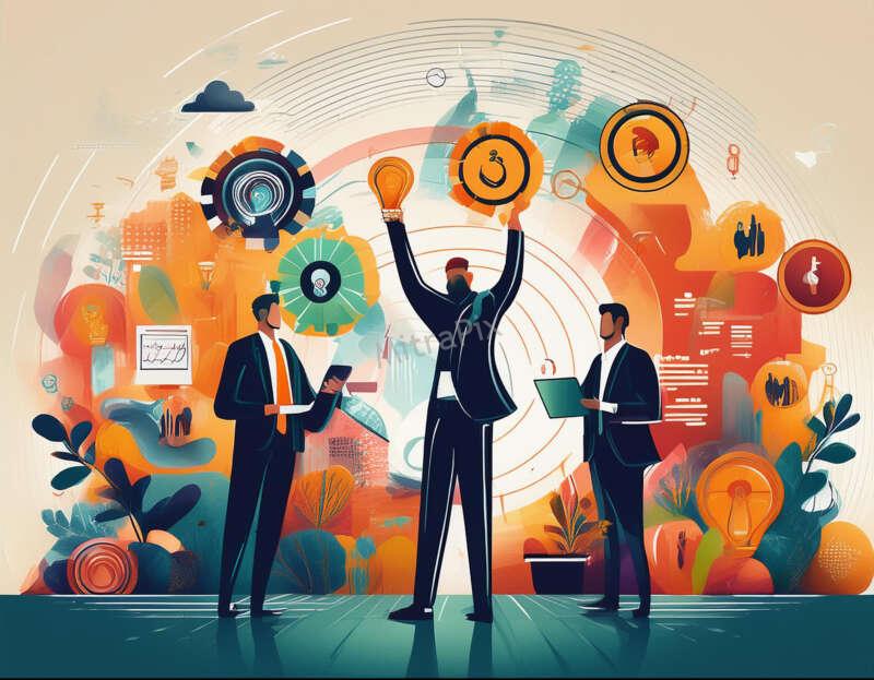 business concepts like teamwork, innovation, and growth