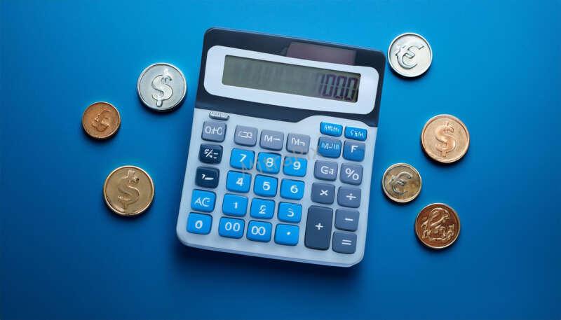 Calculator with Financial Symbols on Blue