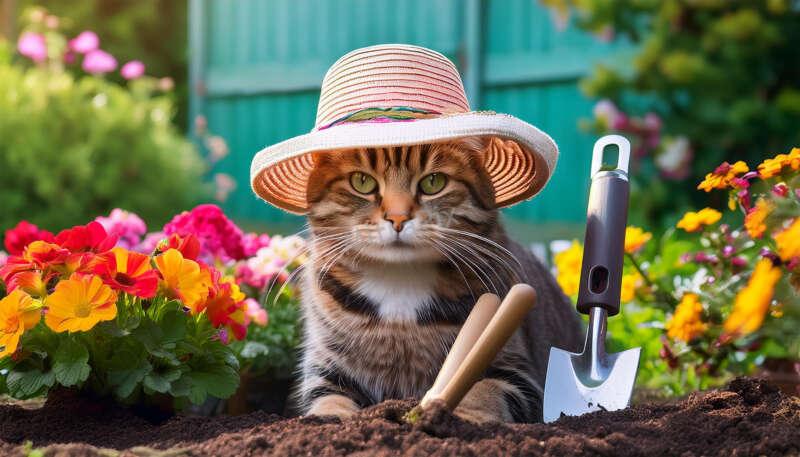Cat Gardening with a Hat
