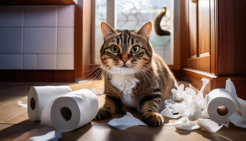 Cat Playing with a Toilet Paper Roll