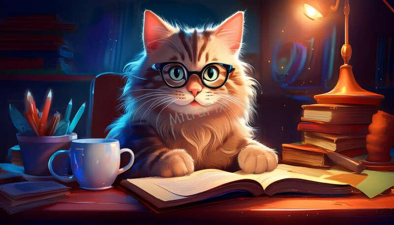 Cat reading book