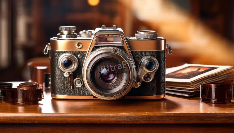 Classic Film Camera on Wooden Table