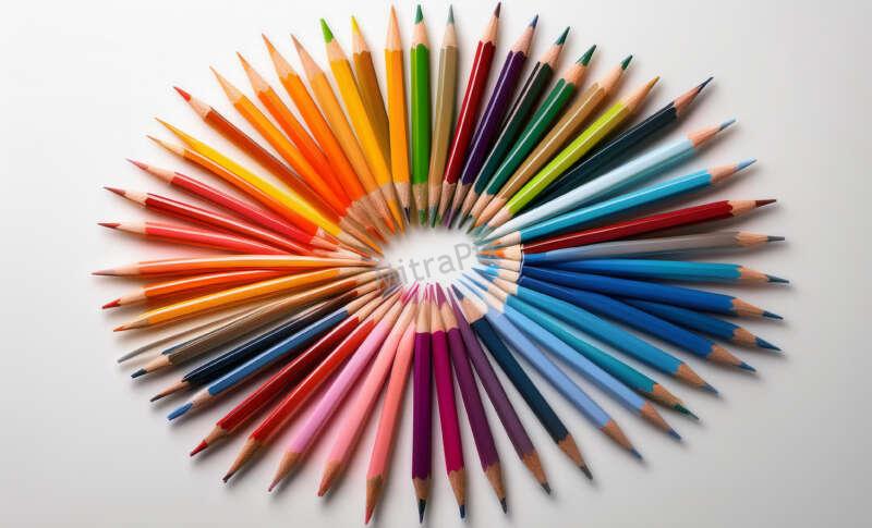 Colored Pencils in Circle on White