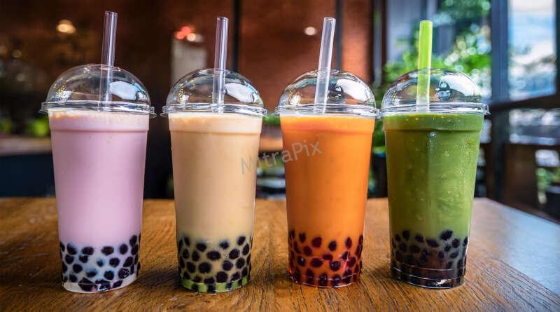 Colorful Bubble Tea with Tapioca Pearls