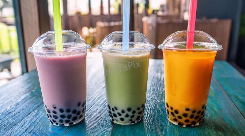 Colorful Bubble Tea with Tapioca Pearls
