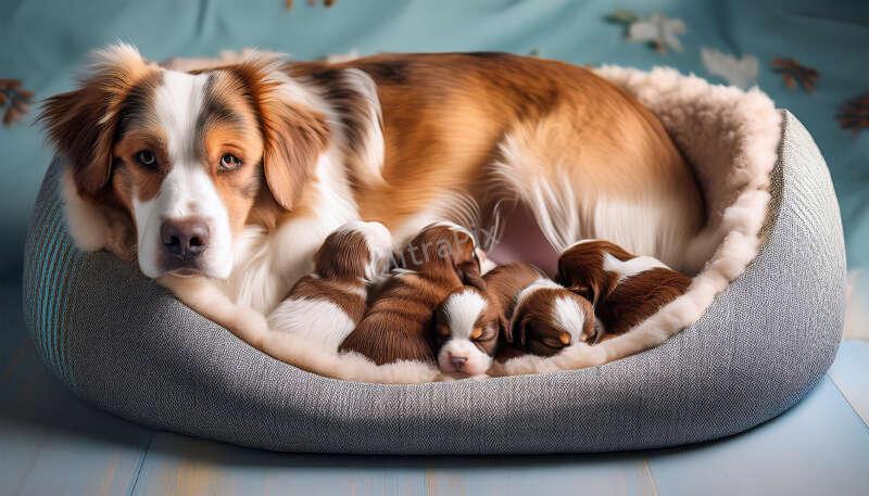 Dog Nestled with Puppies
