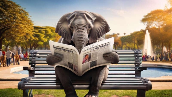Elephant Reading a Newspaper in a Park