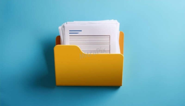 File Folder with Documents on Blue