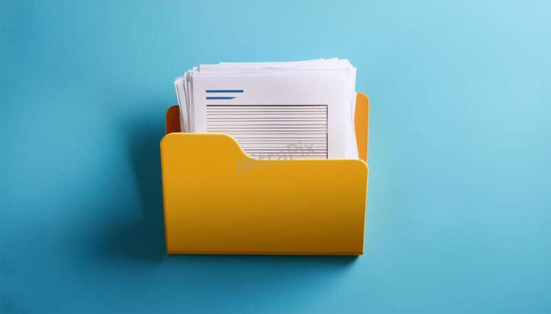 File Folder with Documents on Blue