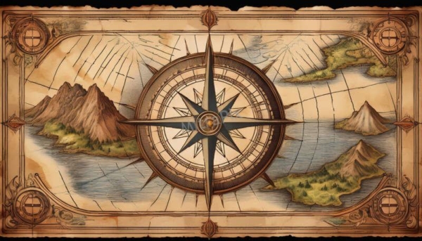 Vintage Map with Decorative Compass
